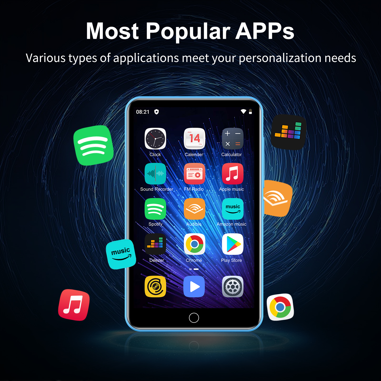 Reproductor de MP3 ZAQE de 80 GB, compatible con Bluetooth y LAN inalámbrico, reproductor MP4 MP3 con pantalla completamente táctil de 4,0 pulgadas, libro electrónico, reloj, compatible con m