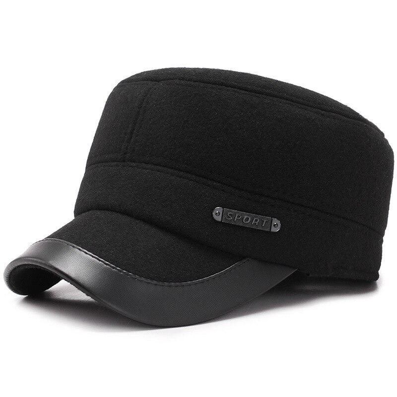 Warme Winter Hoeden Voor Mannen Vader Opa Hoed Winter Dikke Oorkleppen Piekte Caps Wollen Hoeden Oor Bescherming Baseball caps: Black