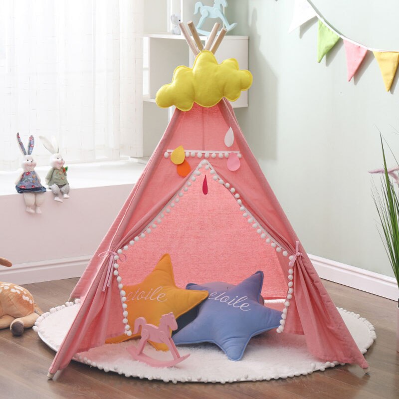 1.3M Portable Children&#39;s Tent Tipi Indian Tents for Kids Large Baby Playhouse Outdoor Camping House Child Teepee Castle Carpet