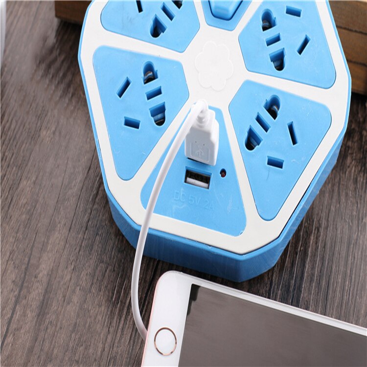 USB Power Multi Stekkers 4 Power Strip Sockets + 2USB Outlets Overbelasting Bescherming Extension Lead Adapter 1.5M Kabel USB socket