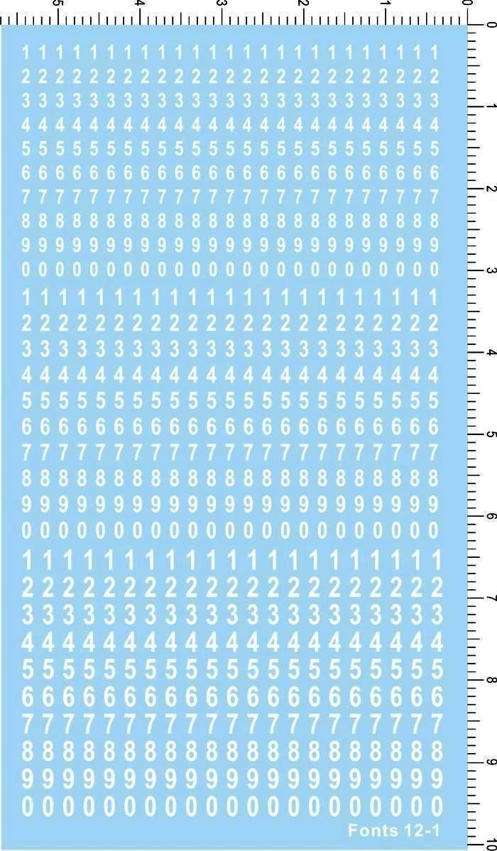 Different Scales Font Arial Narrow Numbers Model Kit Water Slide Decal White