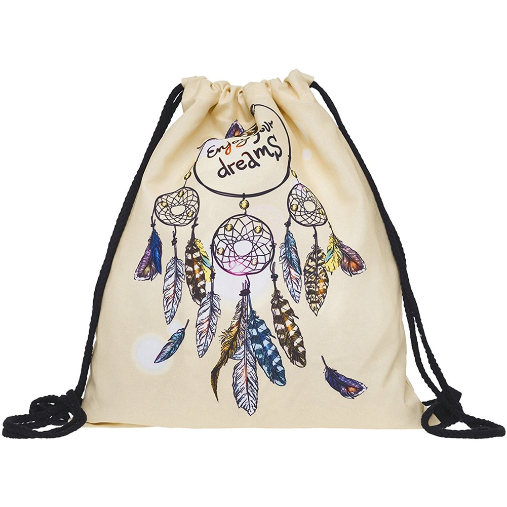 ABDB 3D Print Drawstring Backpack Rucksack Shoulder Bags Bag:creamy-white