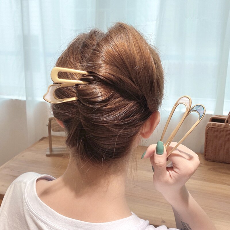 U-Shaped Hairpins Women Girls Hair Accessories Gold Silver Color Metal Hair Sticks Retro Jewelry Headdress