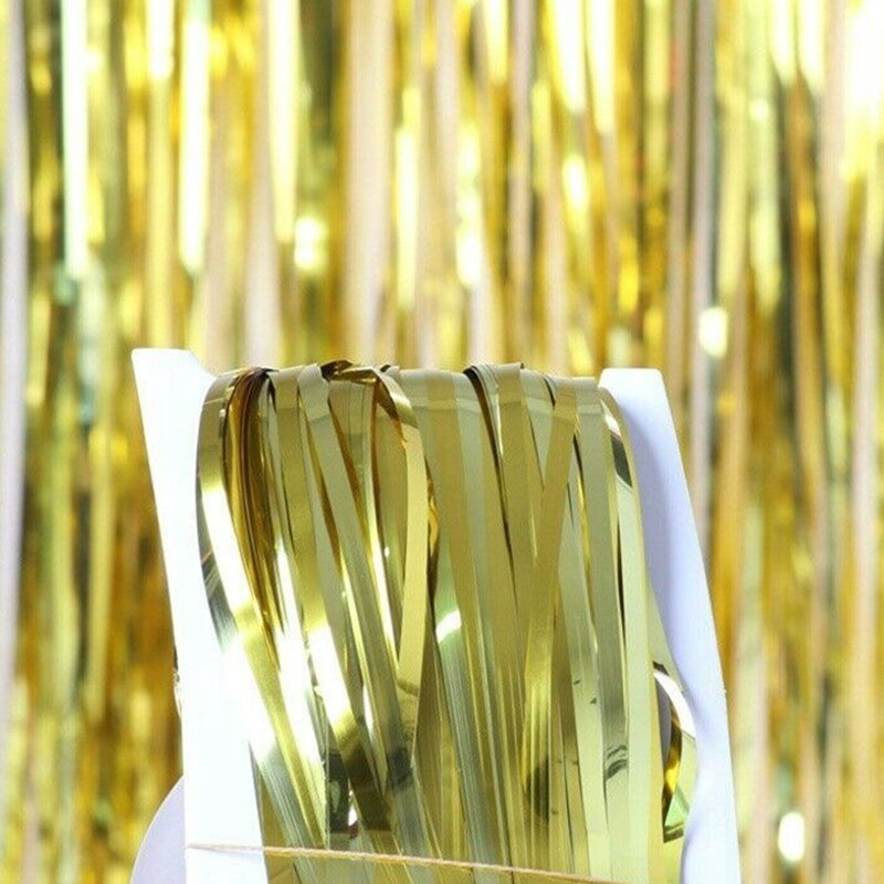 2M Metallic Foil Fringe Shimmer Backdrop Wedding Party Wall Decoration Photo Booth Backdrop Tinsel Glitter Curtain Gold: H