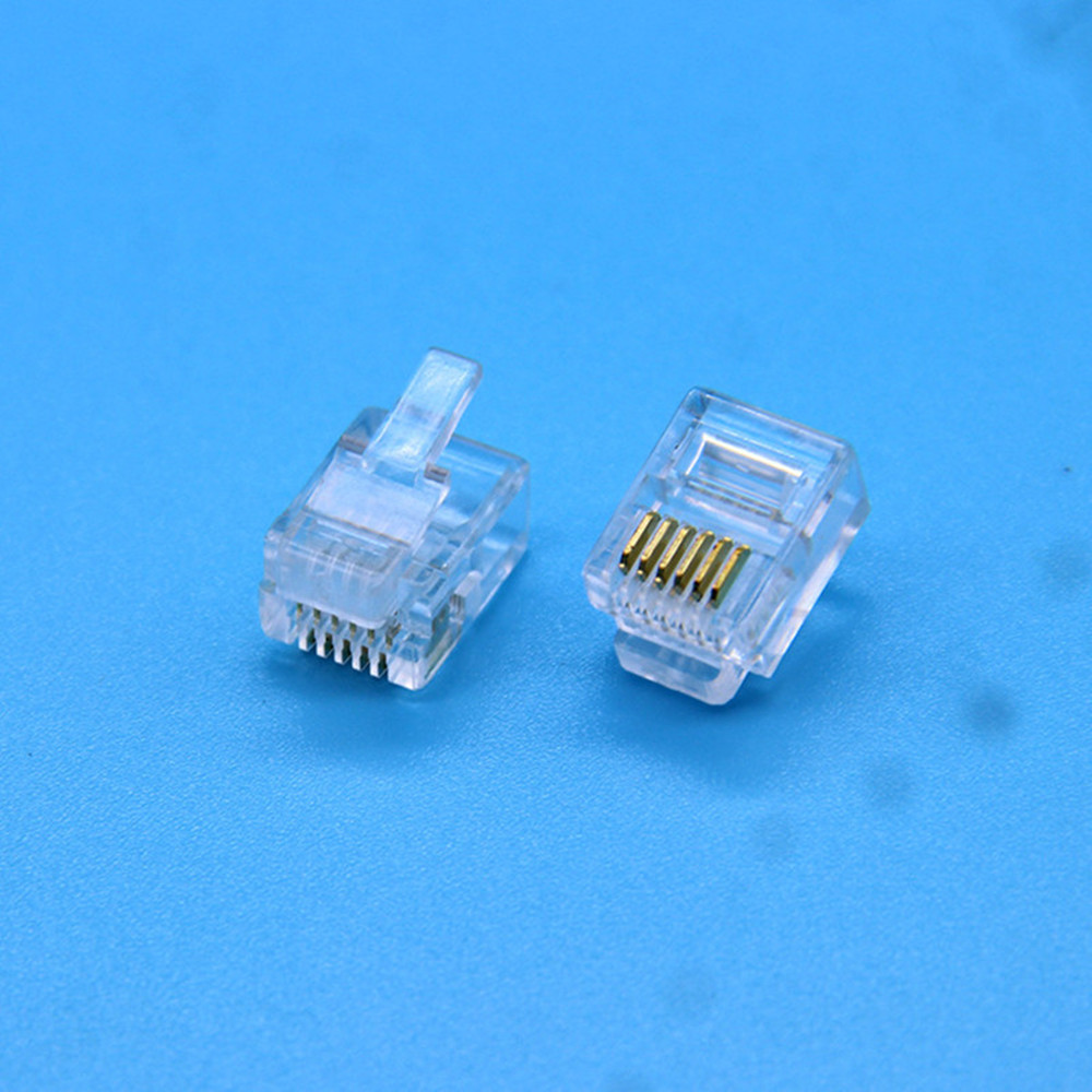 RJ11 RJ12 Cable Adapter 6P6C Socket Modular Crimp Network Telephone Transparent Connector Gold-plated Plug 50pcs/Lot