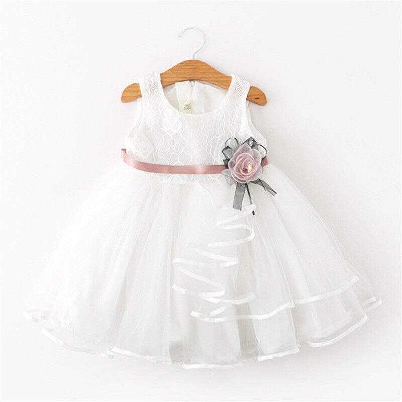 Bloemen prinses formele verjaardagsfeestje jurk baby baby meisjes kleding strik bloemen kant patchwork tutu jurk: Wit / 4t