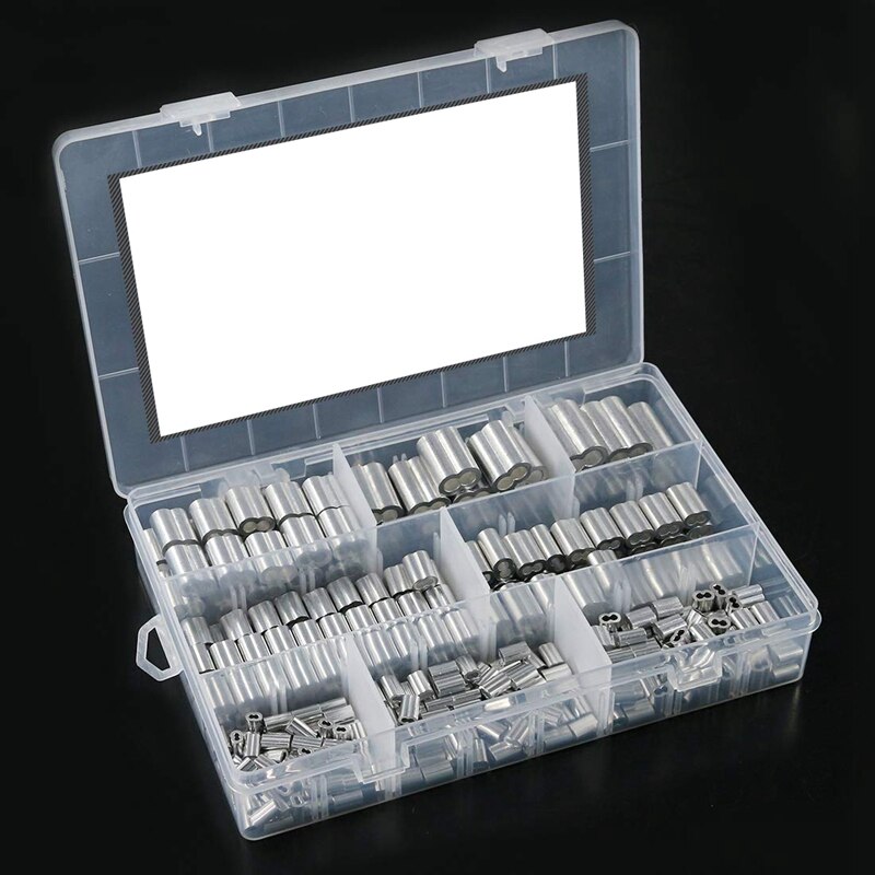 Best 315Pcs 8 Sizes Aluminum Crimping Loop Sleeve Double Barrel Ferrule for Wire Rope and Cable Line End Assortment Kit