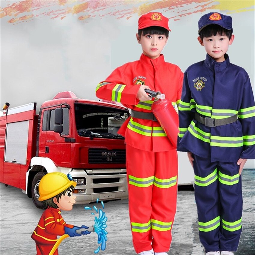 Feuerwehrmann Cosplay Halloween Kostüme für Kinder Kinder Feuer Polizei Kleidung Feuerwehrmann Uniform für Jungen Kostüm Set 100-170CM