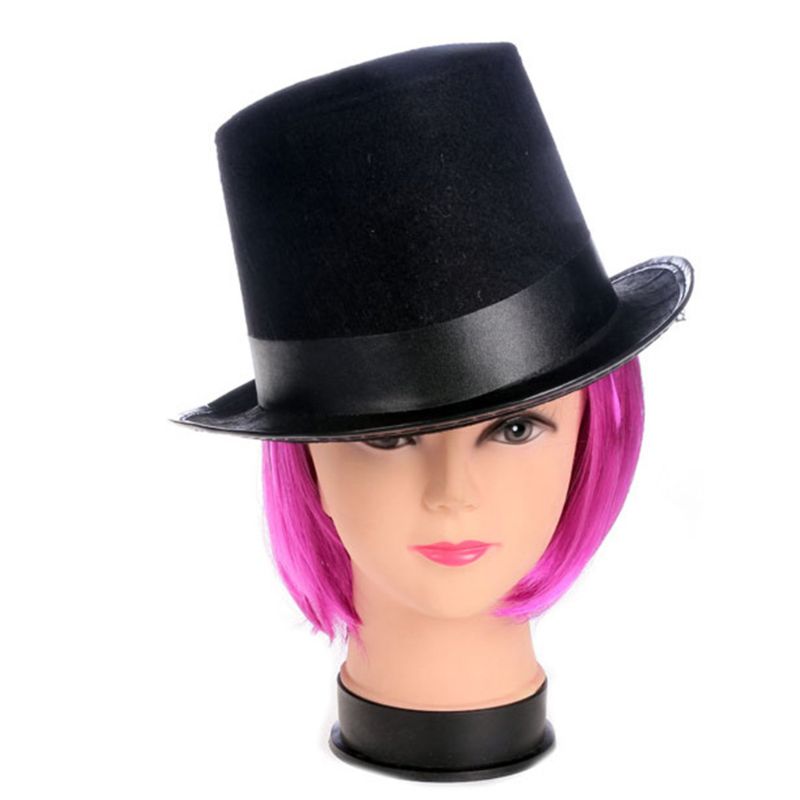 Hombres Mujeres Retro Mago Negro Jazz Cap Halloween fieltro Top Hat DIY Steampunk mascarada vestido de accesorios para Cosplay