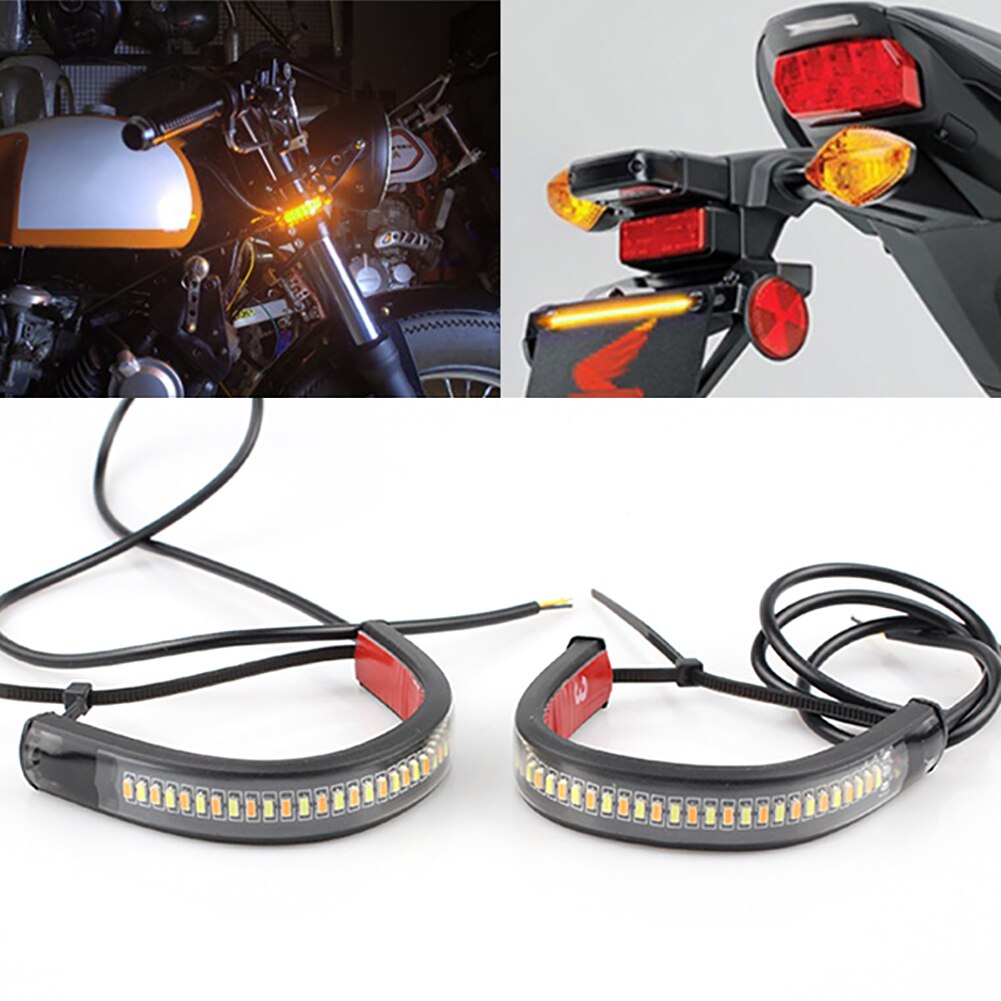 1/2 Pcs Universal Motorcycle Led Light Strip 12V Richtingaanwijzer Drl Amber Wit Moto Flasher Strip Licht Knippert blinker