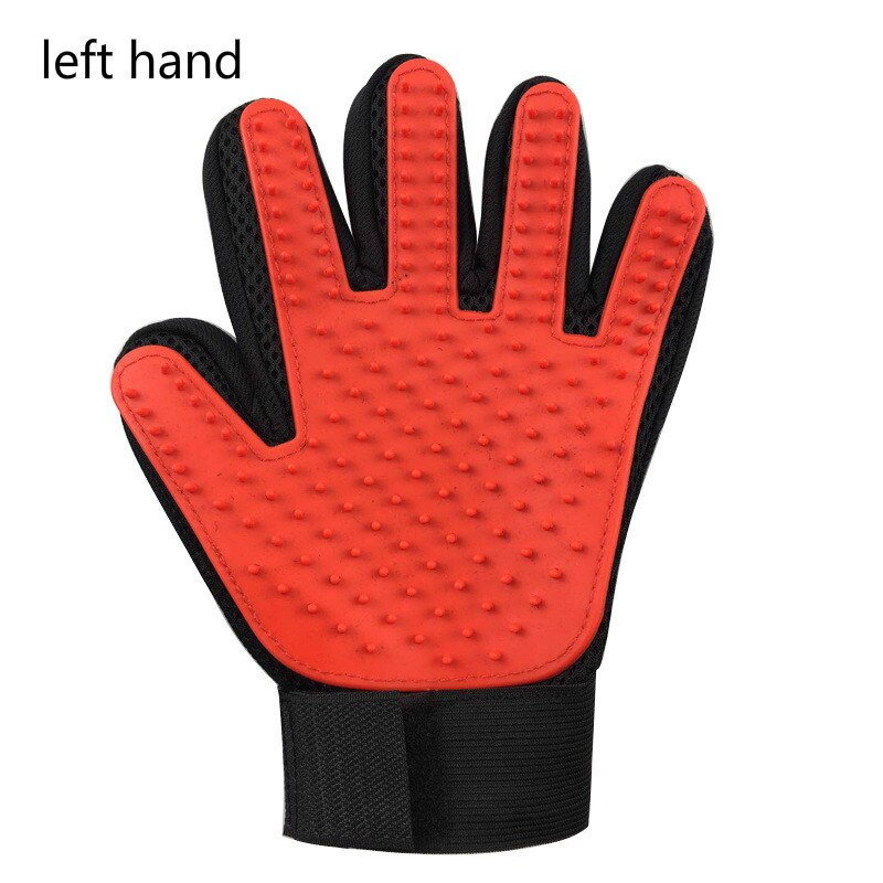 Guante removedor de pelo para gatos, guantes de limpieza para mascotas y perros, cepillo para eliminar el pelo, accesorios para mascotas: left hand red