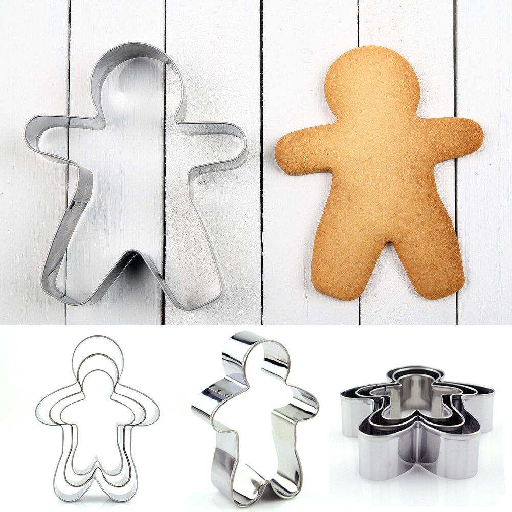 3pcs/set Dessert Stainless Steel Decorating Gingerbread Man Biscuit Mold Reusable Kitchen Cookie Cutter Baking Tools
