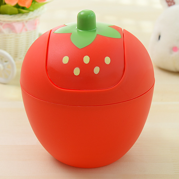 Mini Cute Desktop Trash Can With Lid Strawberry Trash Can For Desk Kitchen Trash Can Girls Kids Kids Room Decor: C Red-15x18cm