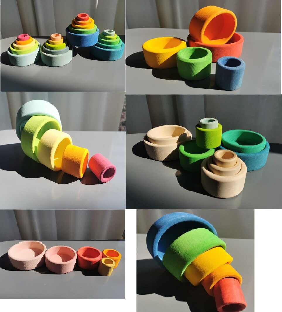 Baby Montessori Holz Spielzeug Regenbogen Verschachtelung Schalen Baswood 6 Schicht Bogen Hefter Blöcke Bäume
