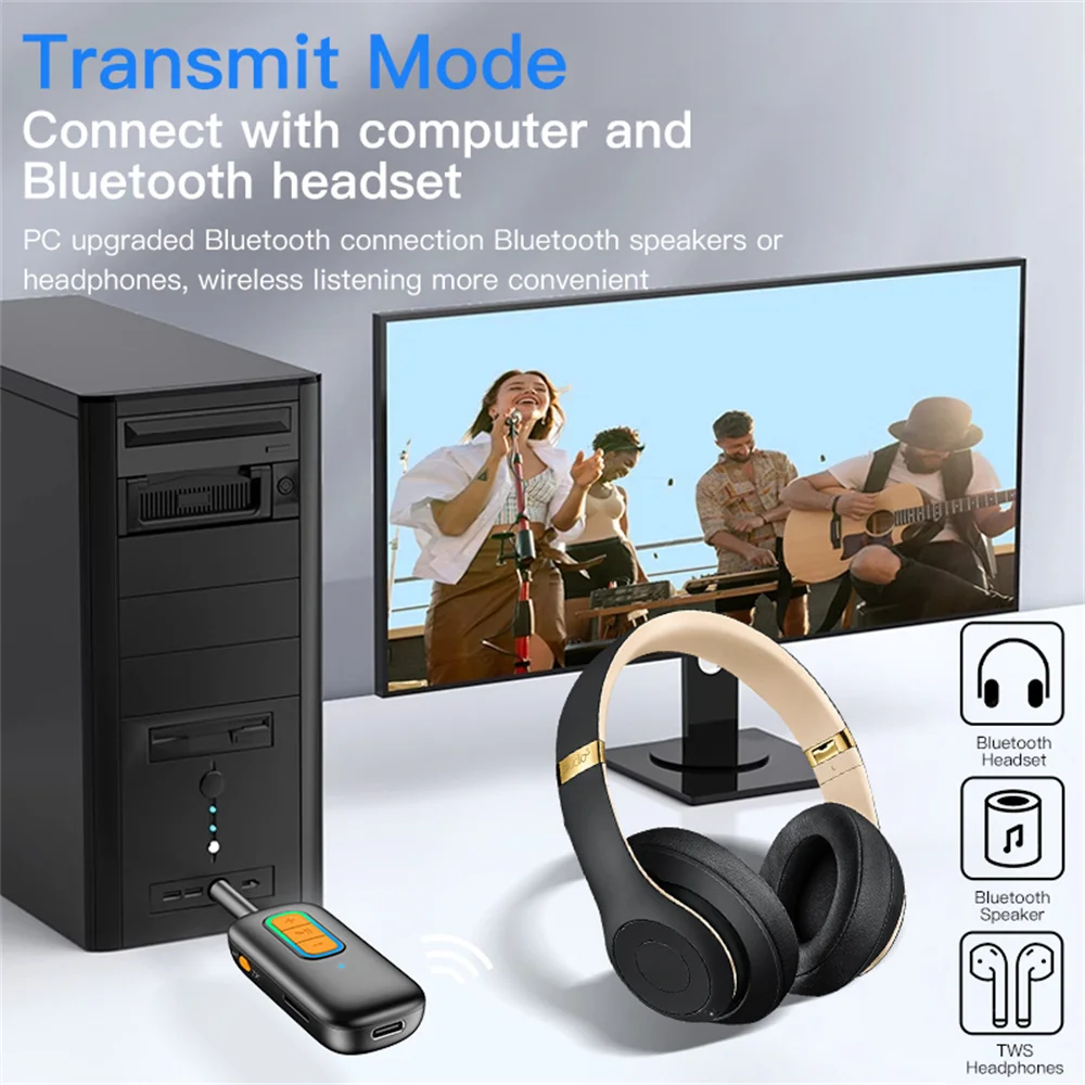 2 In 1 Wireless Bluetooth 5.4 Audio Transmitter and Receiver 3.5mm Aux Audio Adapter Bluetooth Transmitter for TV Car Headphones