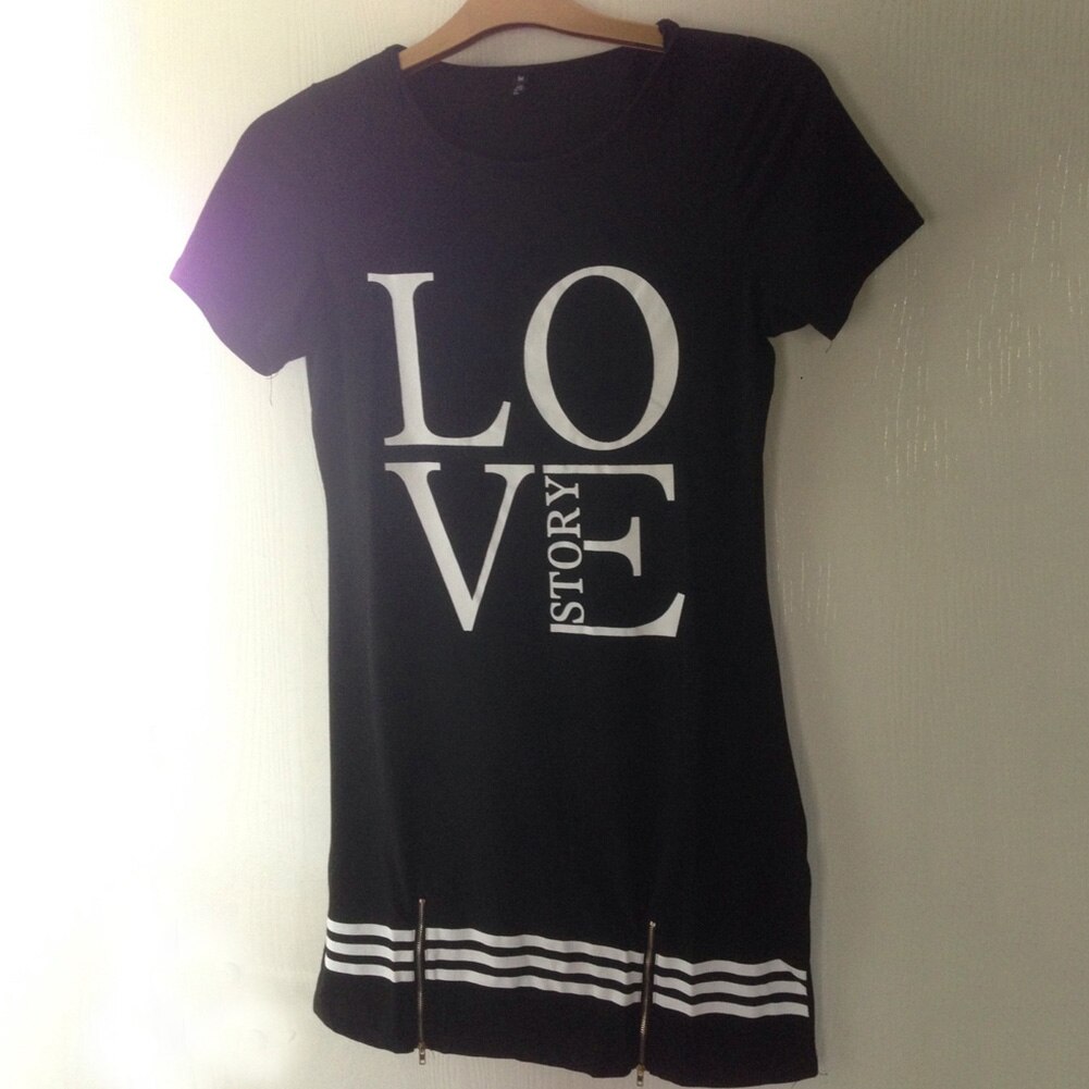 Vrouwen Lange T-shirt Een Stuk Casual Dress Sport Rits Brief Liefde Gedrukt