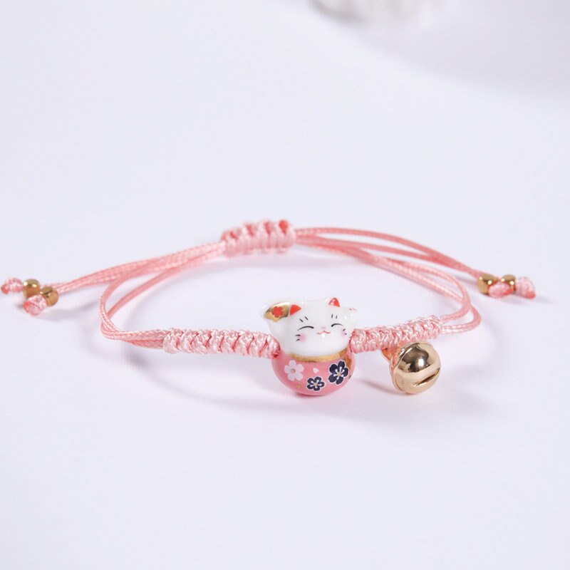 Pulsera ajustable con de gato de la suerte para mujer y niña, brazalete colorido hecho a mano, con borlas, de cumpleaños, Maneki Neko