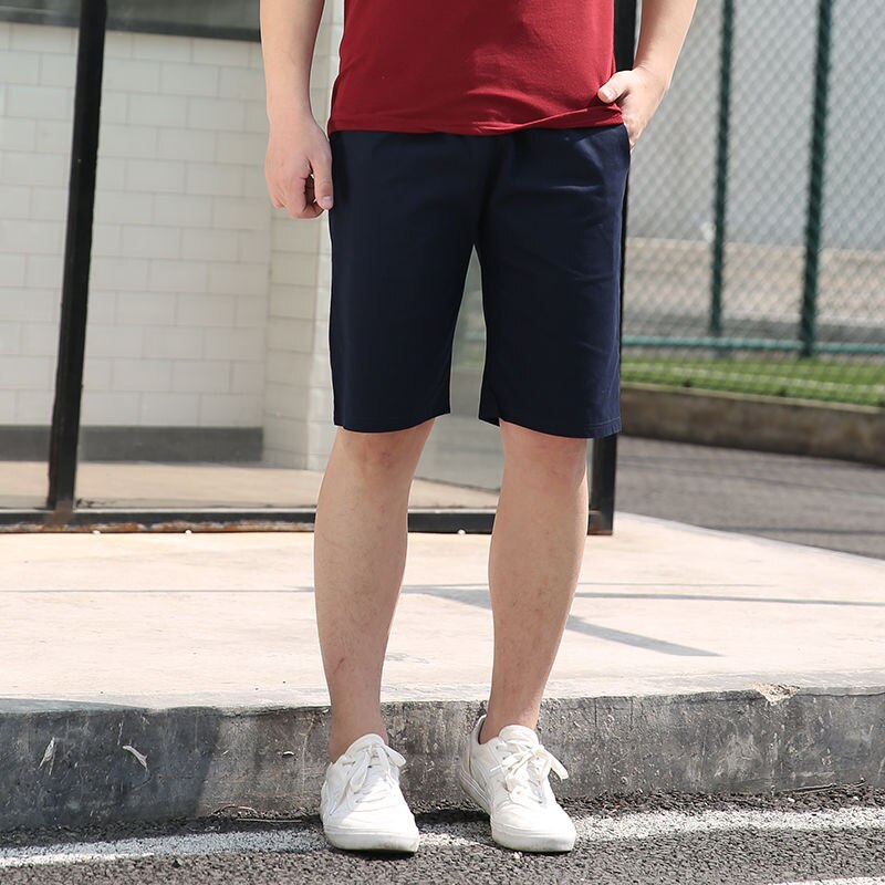 Sommershorts herre ensfarvet hørshorts herre sommer løse åndbare afslappede shorts strandshorts stor størrelse: Marine blå / L