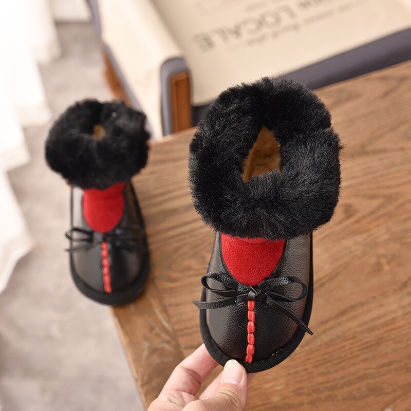 Casual Kids Shoes For Girls Plush Waterproof Children Boots Cartoon Snow Boots Winter Thicken Girl Boots: Black / 9 (Insole 16cm)