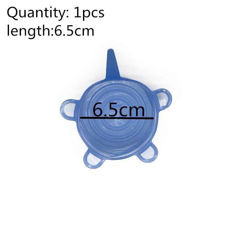 6 sztuk silikonowe rozciągać pokrywki wielokrotnego użytku hermetyczna folia spożywcza naczynia kuchenne pokrywy utrzymanie świeże uszczelnienie miska rozciągliwy pokrowiec owijający: 6.5cm niebieski