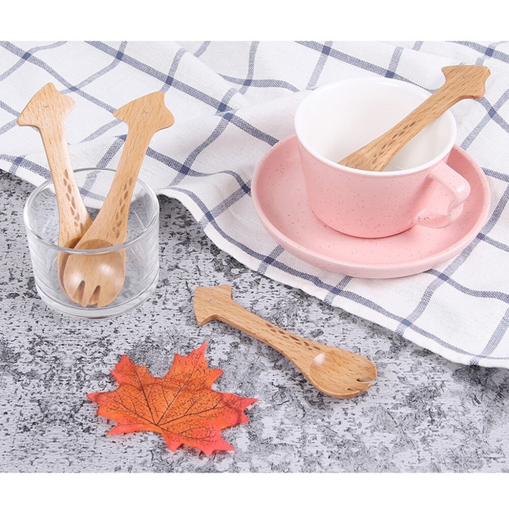 1/3 PCS Wooden Spoon Bamboo Kitchen Cooking Utensil Animal Fork Pattern Kids Spoon Eating Tool Soup-Teaspoon Tableware Catering