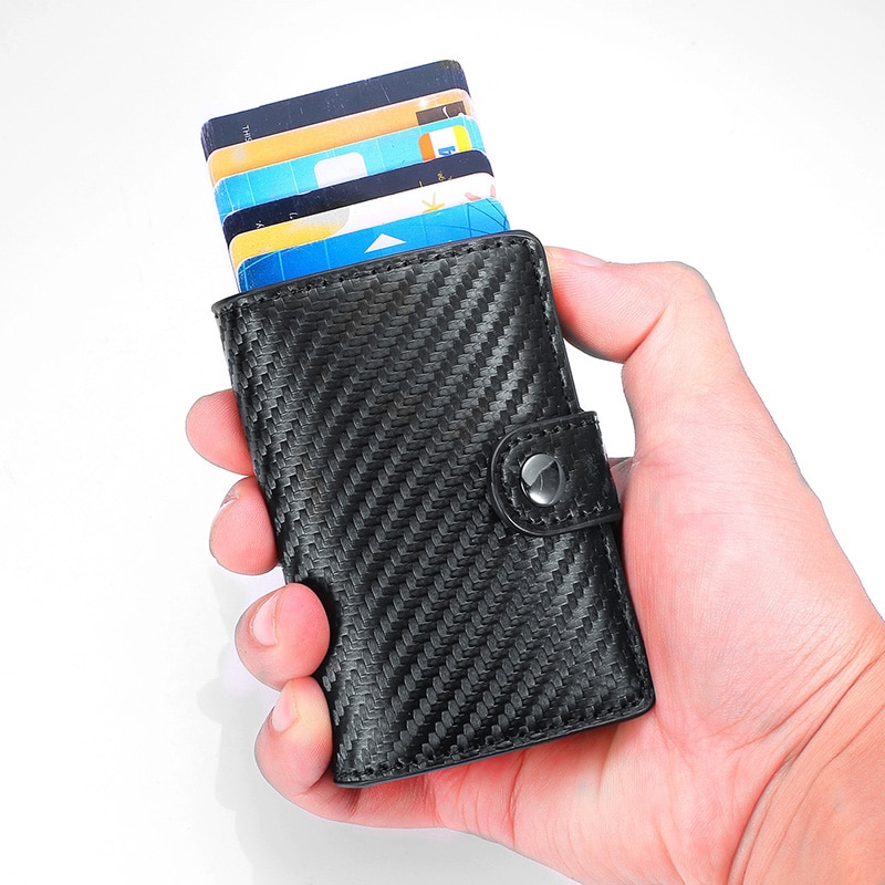 DIENQI Rfid Carbon Fiber id Credit Card Holder Case Metal Smart Minimalist Wallet Men Business Bank Cardholder Cart Holder