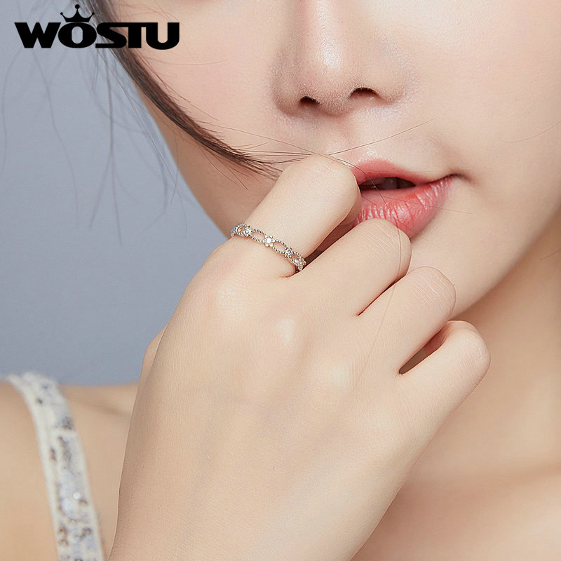 Anel de prata wostu authentic 925 prata esterlina filigrana feminino anéis de dedo para mulheres casamento noivado jóias anel anel anel anel anel anel anel anel anel