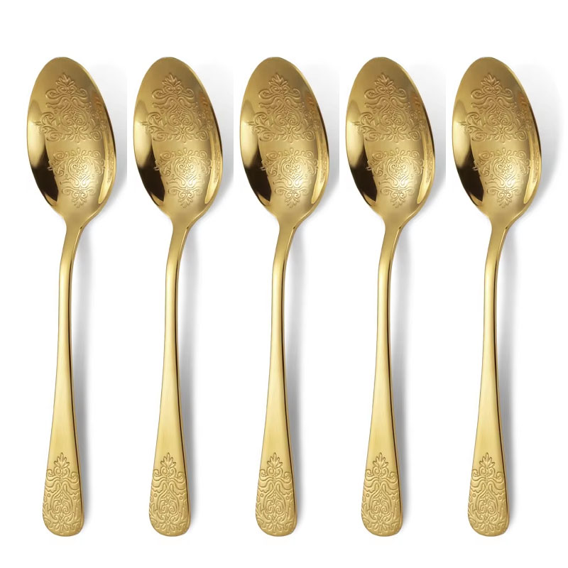 5-teiliges Messer aus Edelstahl, Gabel, Löffel-Set mit gemustertem Totem-Geschirr, Steakmesser und Gabel im westlichen Stil: Blau