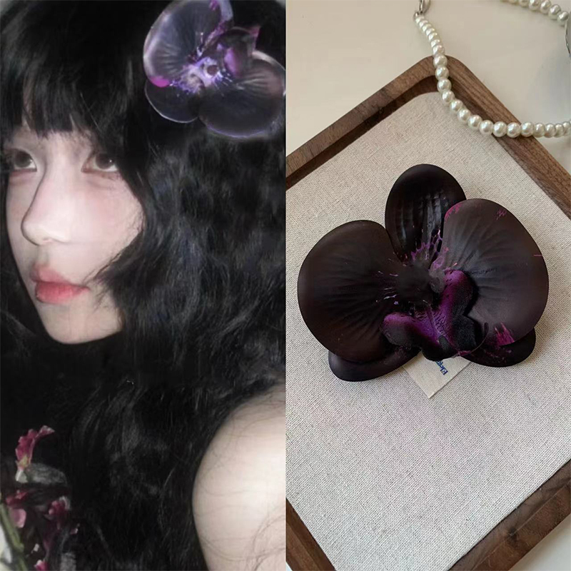 Orchid Hair Clip For Woman Artificial Flower Hairpins Cute Wedding Party Side Clip Hair Accessories: black