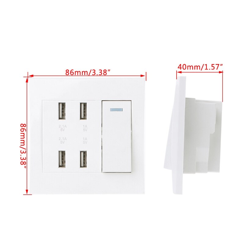 1Pc 220V 10A Wall Switch Socket 4 Port USB Charger Power Outlet Adapter Panel