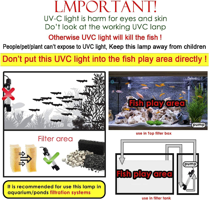Aquarium Clean Light UV Sanitizer Aquarium Algae Bloom Clean Light with Timer Submersible Waterproof Lamp for Fish Tank