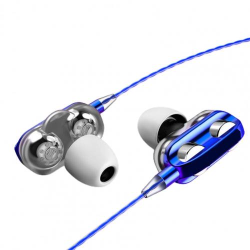 Universal Wired 3.5mm Jack Headset Double Horn 6D Stereo Heavy Bass Music Earphones With Microphone Handsfree In-ear Earbuds: Blue