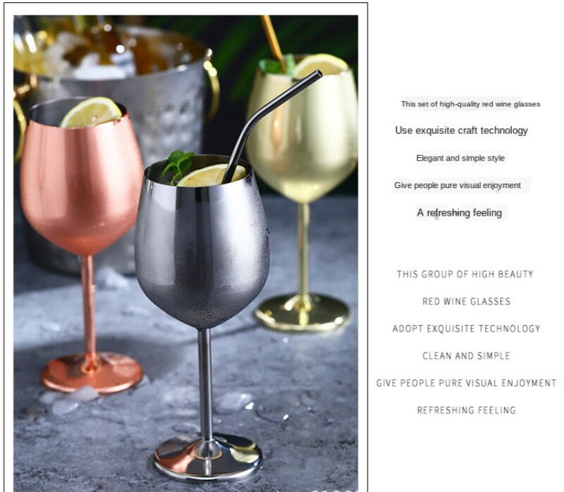 304 Stainless Steel Food Grade Red Wine Goblet Glass Cocktail Glass Metal Wine Glass Bar Restaurant Goblet Rose Gold