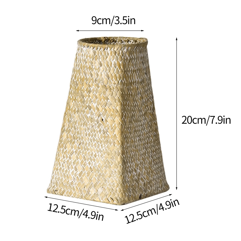 Florero tejido de paja tejido a mano, jarrones de flores secas para boda, banquete, , Decoración de mesa, cesta de almacenamiento de escritorio para el hogar: S2-Flower Vase