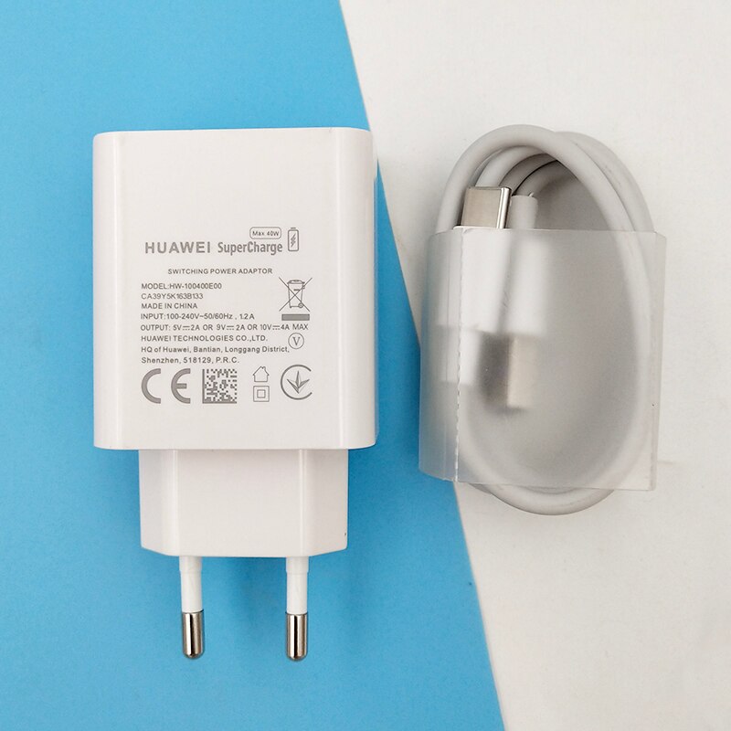 Huawei Supercharge Fast Charger Max 40W 10V/4A Met 5A Kabel Voor Huawei P30 P40 Nova 5 5T 7 Pro Mate 30 20 Pro Magic 2 Honor V30: EU add cable