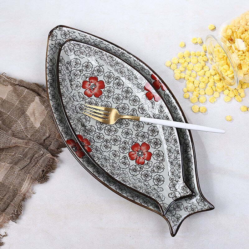 Fish plates Home ceramic dishes Fish-shaped plates Large steamed fish plates Rectangular plates nordic plate