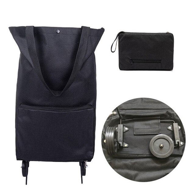 Folding Shopping Bag On Wheels Bag Food Shopping Organizer Trolley Bag Fruit Vegetables Shopping Cart Organizer Portable Bag: Yellow