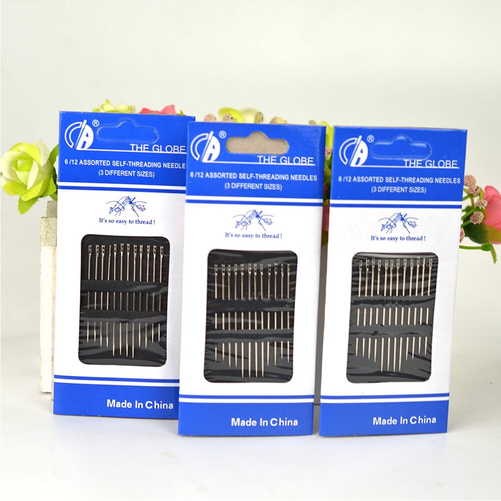 12pcs/set Art Self Threading DIY Double Hole For Old Man Hand Tool Sewing Needle Repair Stitch Blind Metal Easy To Use Craft