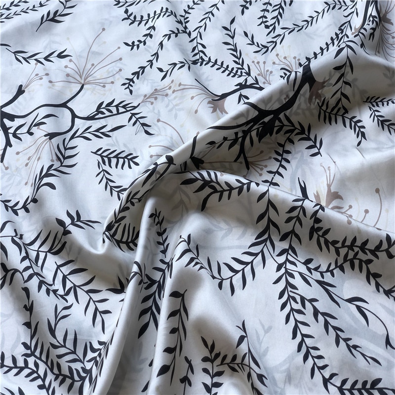 100cm*110cm Leaf Print Silk Fabric Habotai Material Lining