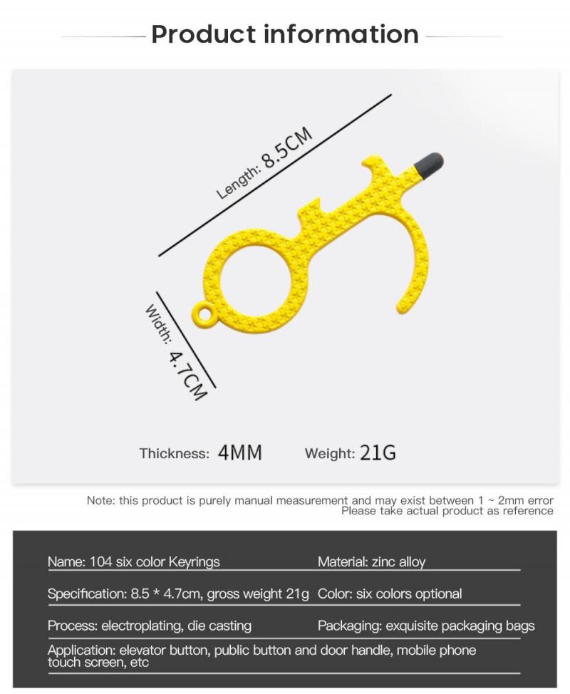 1Pc Anti Touch Door Opener Tool electroplating Multifunctional No Touch Door Opener Hand Tool Serves As Bottle Opener 8.5x4.7cm