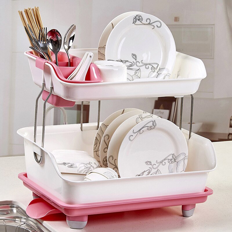 Kitchen Double-layer Drain Bowl Rack 2-layer Rack Tableware Storage Rack Dish Plastic Rack Product Multi-function