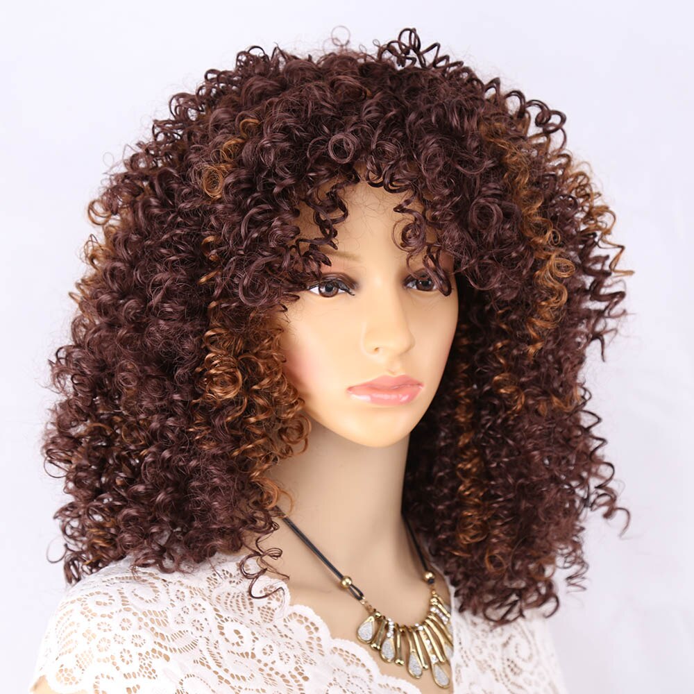 Peluca de pelo de estilo Afro rizado para mujer, peluca sintética resistente al calor de fibra negra, marrón, roja, peluca completa para Cosplay: P1B / 27