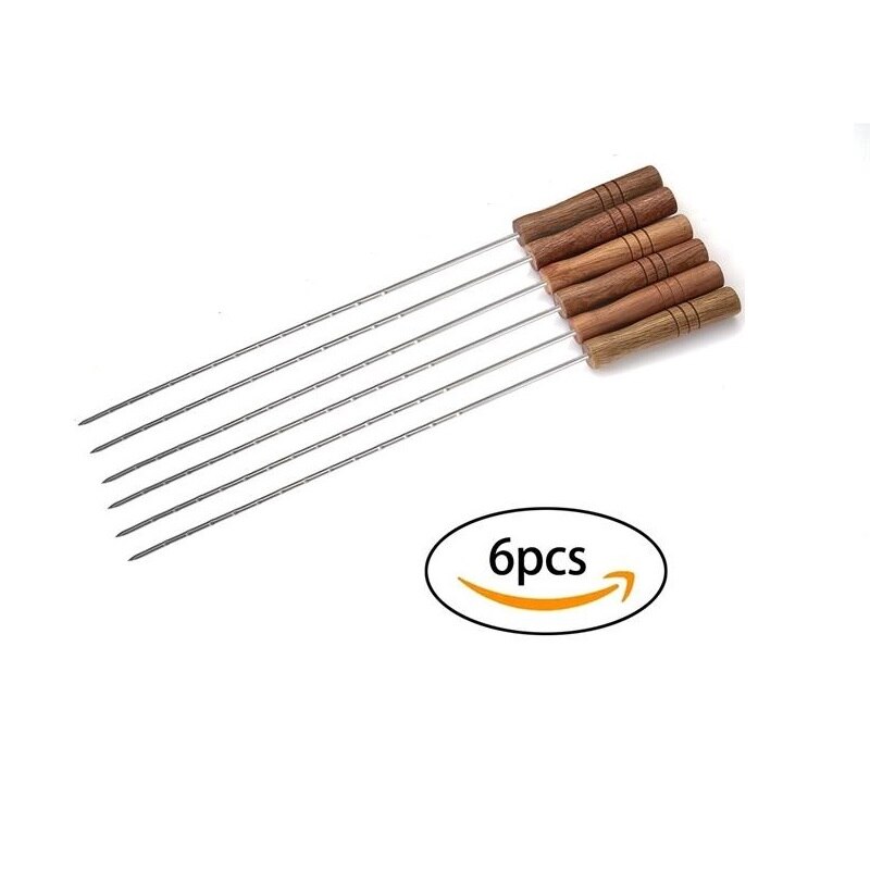 Tre grillspyd metall bbq pinner tre kabab bbq grillspyd lang grillnål flate trespyd 17 tommer 45cm