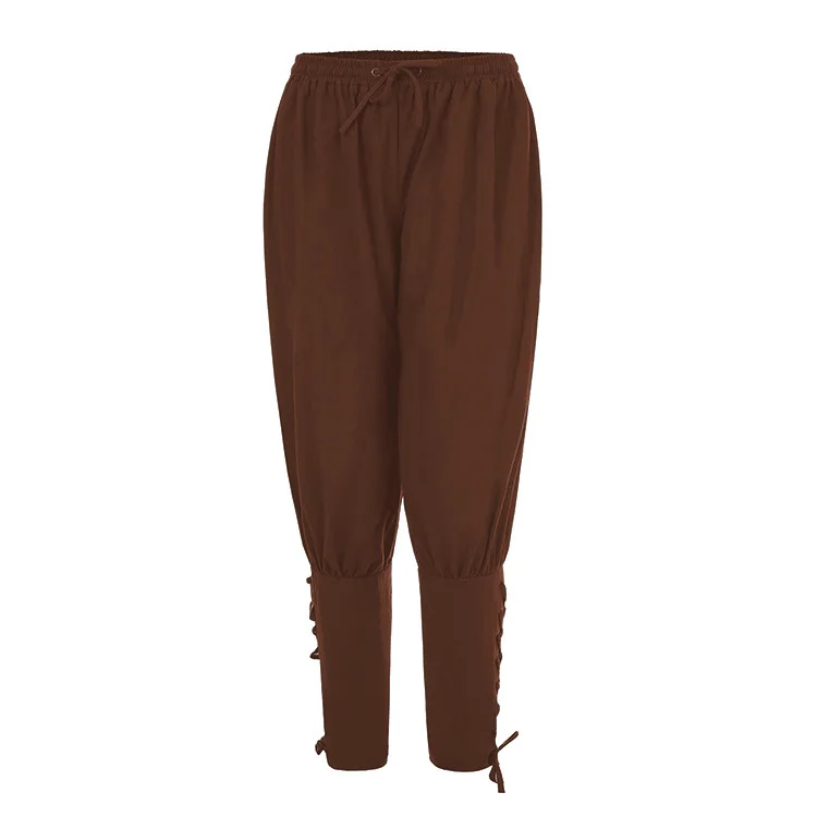 Pirate Pants For Men Cosplay Renaissance Medieval Gothic Pants Pirate Costume Trouser Men Plus Size 3XL: XXXL / Brown