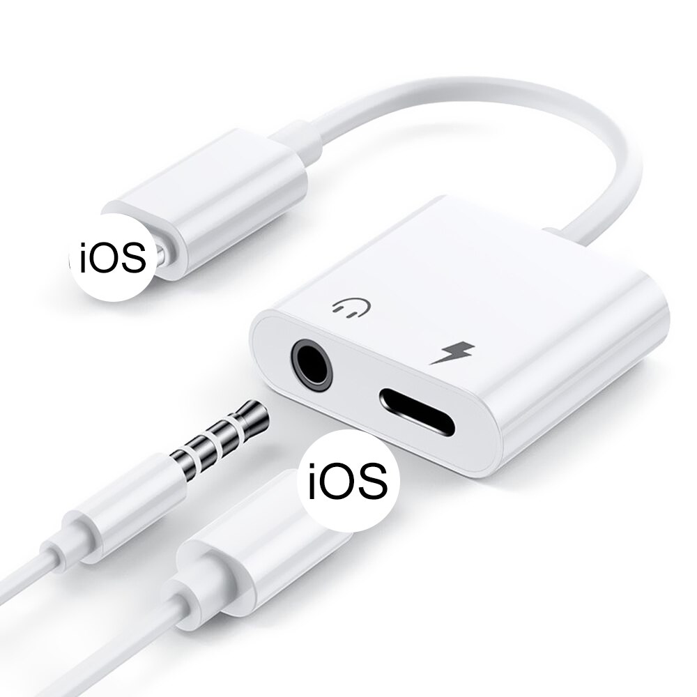 2 In 1 Audio Adapter Charging Earphone Cable For iPhone 11 12 Pro Max xXS Aux Jack Headset Lighting 3.5mm To Headphone Splitter