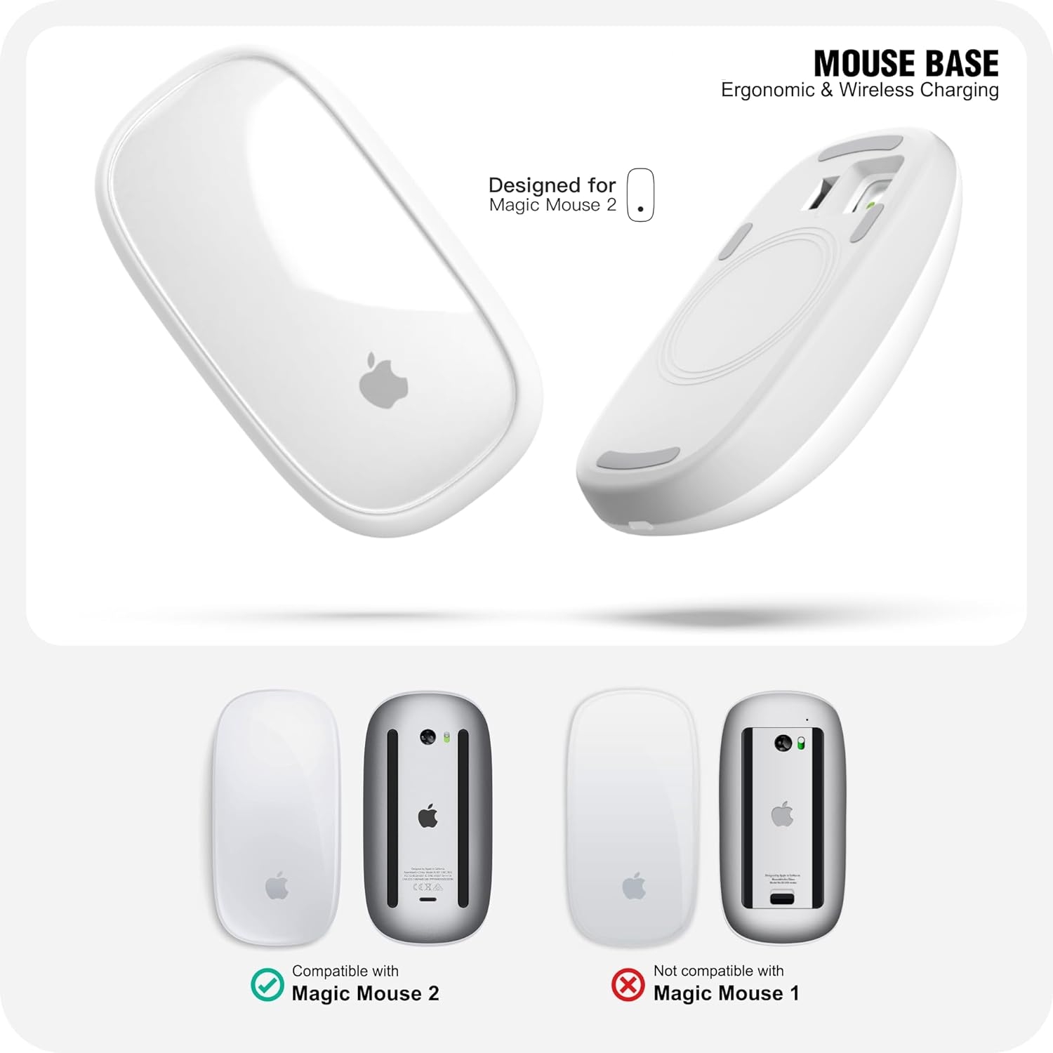 Magic Mouse 2 Grip con soporte de carga inalámbrica, cargador Magic Mouse 2, agarre y Base ergonómicos, accesorios mágicos para Mouse