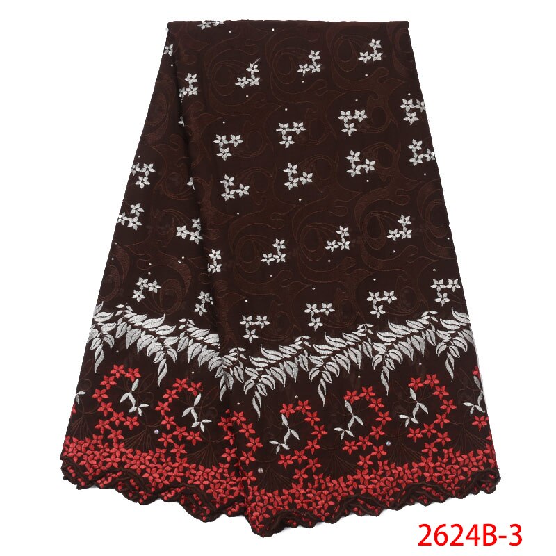 Nigerian Laces Fabrics Swiss Voile Laces In Switzerland Embroidered cotton with stones for wedding KS2624B-1