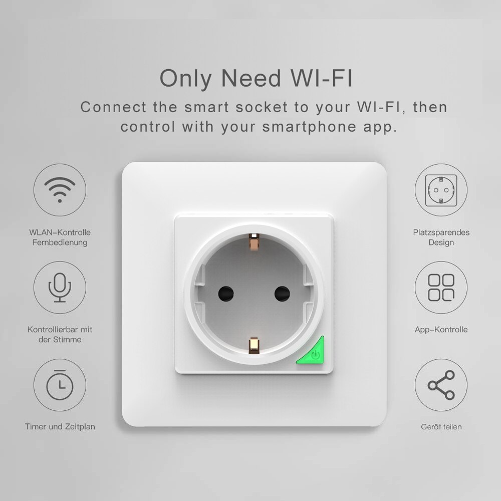 Smart Socket EU Wifi Muur Gemonteerde Power Panel Afstandbediening Met Knop Werk Met Alexa Google Assistent