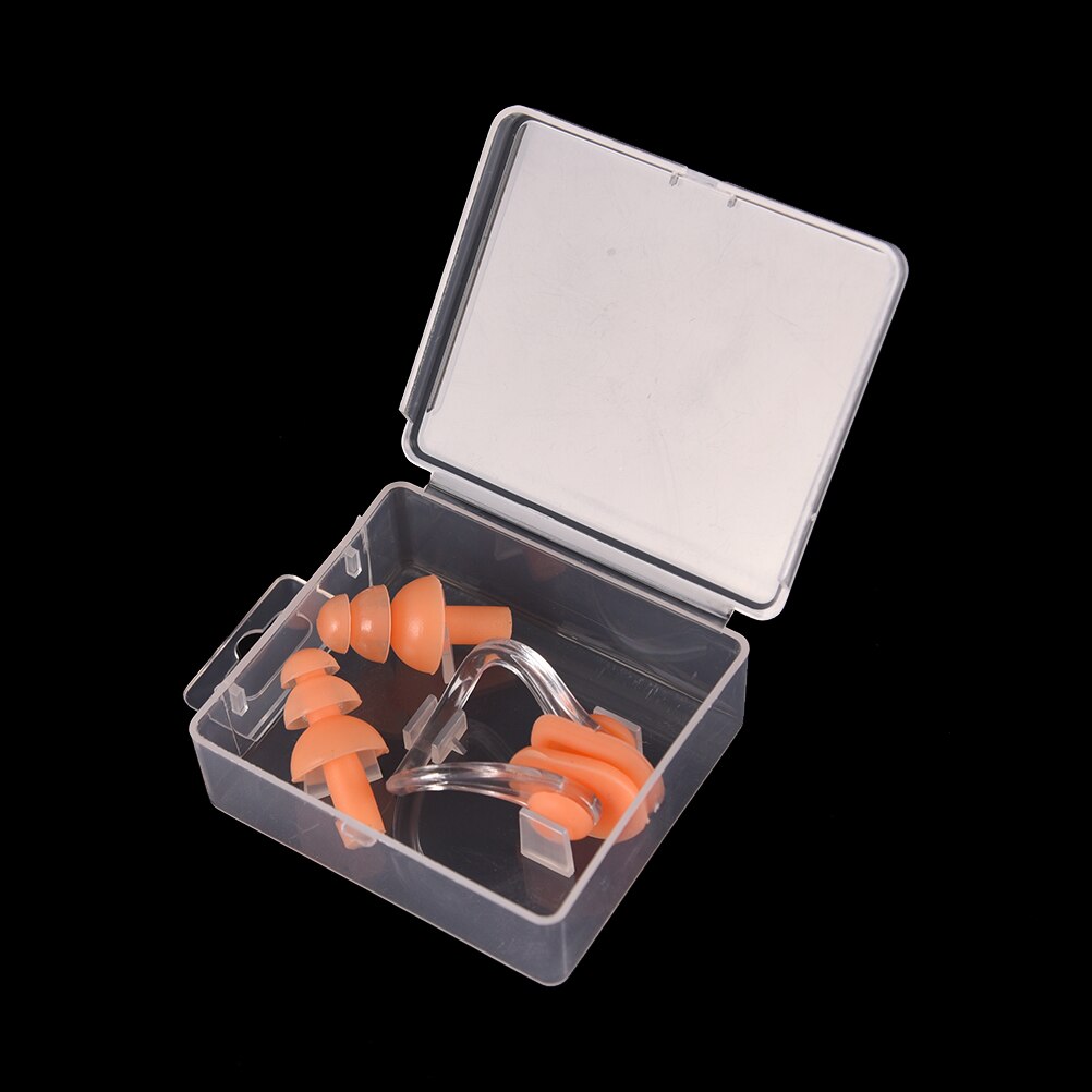 1 sæt blød silikone svømning ørepropp næse klip vandtæt sæt kit sport fitness pool tilbehør næsesplint ørepropper: Orange
