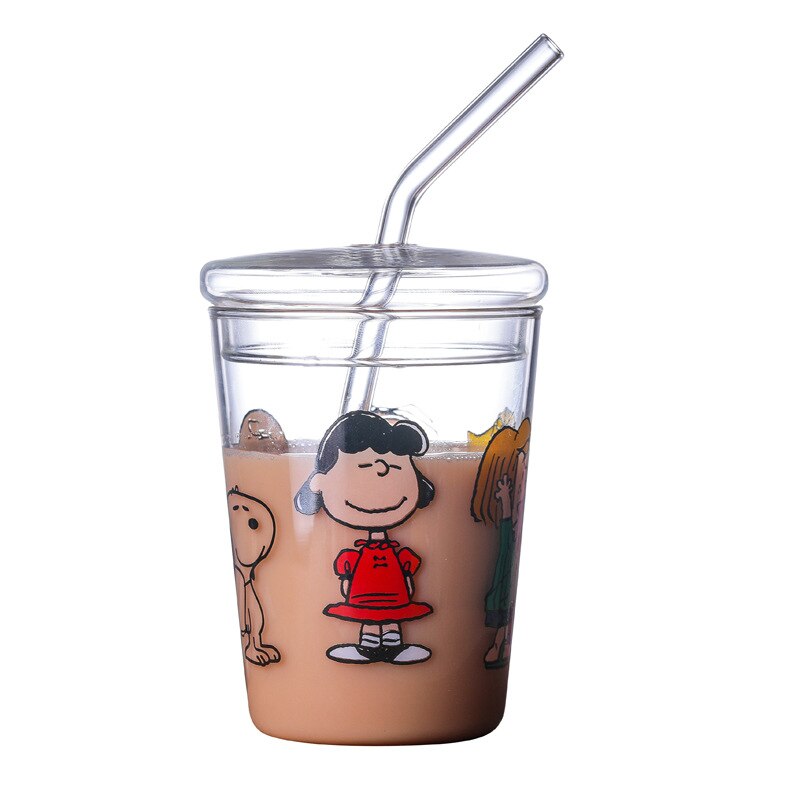 Heat-Resisting Clear Strawberry Letter Pattern Coffee Juice Drinking Water Glass Cup with Straw Lid For Home OffIce Drinkware MJ: D